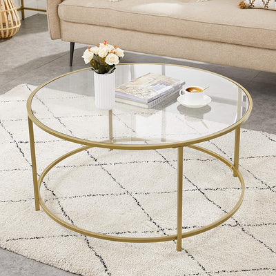 Gold Glass Table with Golden Iron Frame,Stable and Robust Tempered Glass Payday Deals