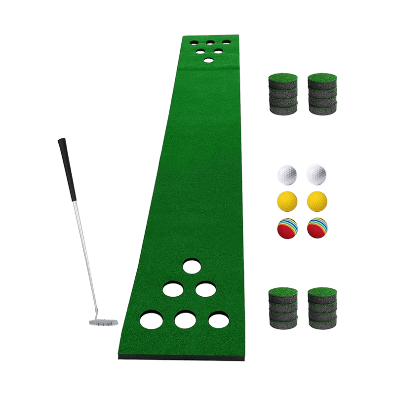 Golf Beer Pong Game Toy Set Green Golf Putting Matt with 2 Putters, 6 Balls Payday Deals