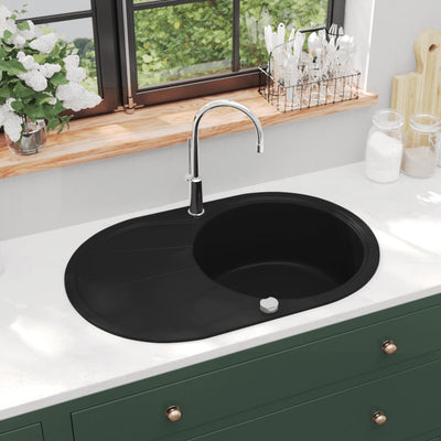 Granite Kitchen Sink Single Basin Oval Black Payday Deals