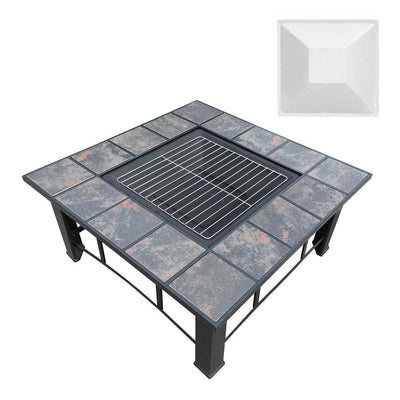 Grillz Outdoor Fire Pit BBQ Table Grill Fireplace Ice Bucket with Table Lid