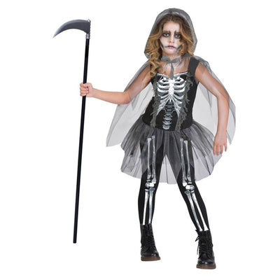 Halloween Skeleton Reaper Girls Costume 6-8 Years