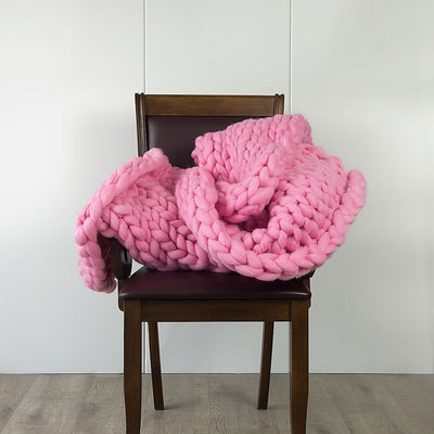 Hand Knitted Chunky Blanket Thick Acrylic Yarn Blanket Home Decor Throw Rug - Pink Payday Deals