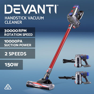 Devanti Handheld Vacuum Cleaner Cordless Stick Handstick Vac Bagless 2-Speed Headlight Red Payday Deals