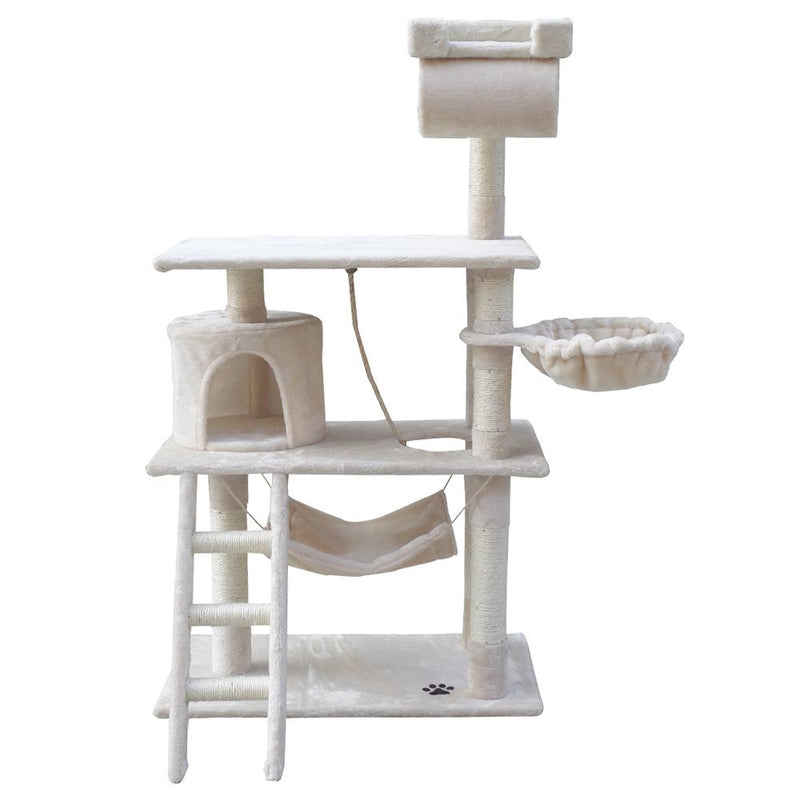 i.Pet Cat Tree 141cm Trees Scratching Post Scratcher Tower Condo House Furniture Wood Beige Payday Deals
