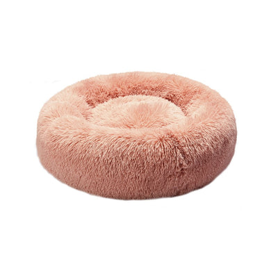 Pet Bed Cat Dog Donut Nest Calming Kennel Cave Deep Sleeping Pink M - Payday Deals