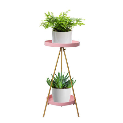 Levede Plant Stand 2 Tiers Outdoor Indoor Metal Flower Pots Rack Garden Pink - Payday Deals