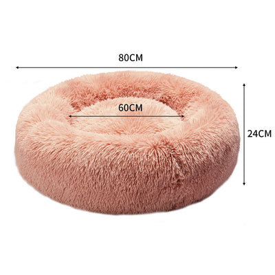 Pet Bed Cat Dog Donut Nest Calming Kennel Cave Deep Sleeping Pink XL - Payday Deals