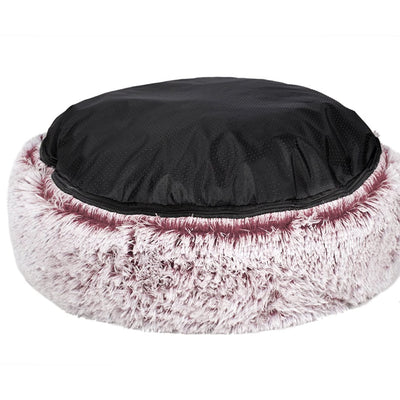 Pet Bed Cat Dog Donut Nest Calming Mat Soft Plush Kennel Pink M - Payday Deals