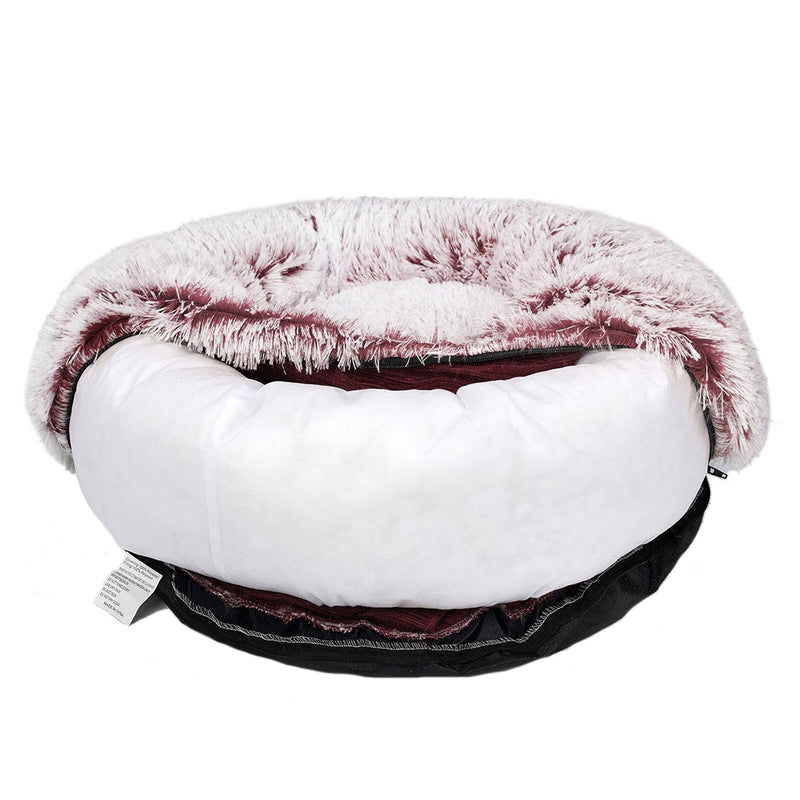 Pet Bed Cat Dog Donut Nest Calming Mat Soft Plush Kennel Pink L - Payday Deals