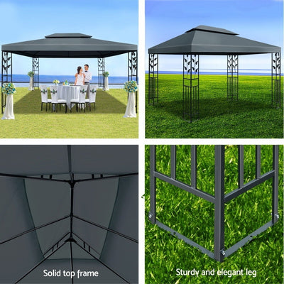 Instahut Gazebo 4x3m Party Marquee Outdoor Wedding Event Tent Iron Art Canopy Grey Payday Deals
