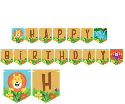 Jungle Safari Shaped Ribbon Happy Birthday Banner