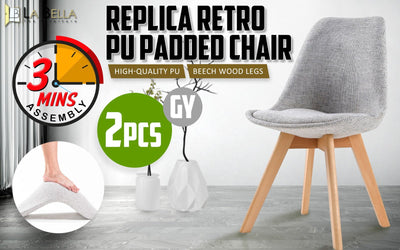 La Bella 2 Set Grey Retro Dining Cafe Chair Padded Seat Payday Deals