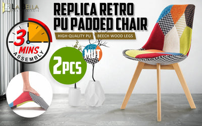 La Bella 2 Set Multi Colour Retro Dining Cafe Chair Padded Seat Payday Deals