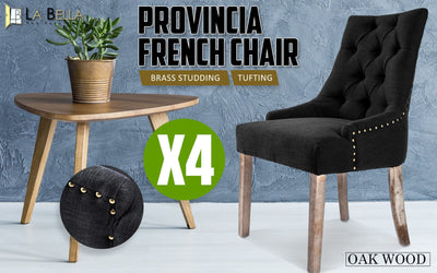 La Bella 4 Set Dark Black French Provincial Dining Chair Amour Oak Leg Payday Deals