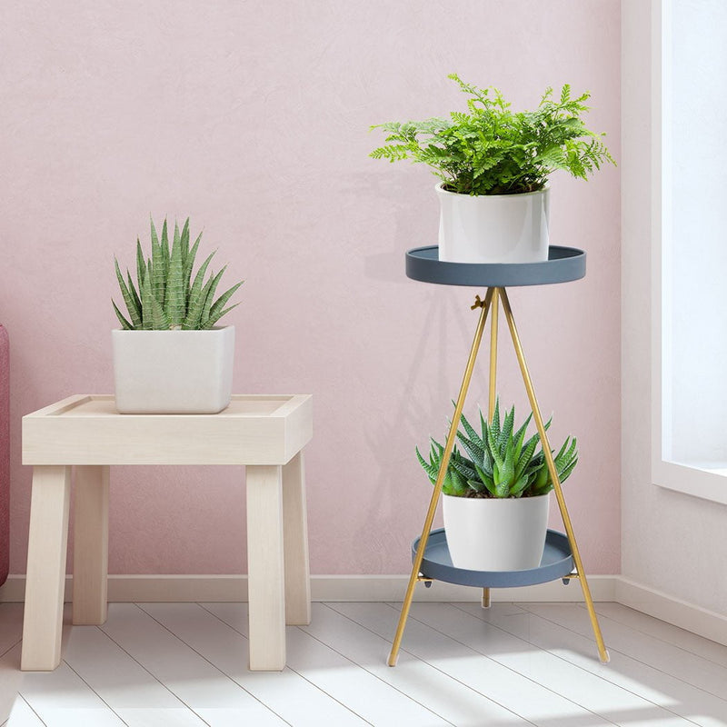Levede Plant Stand 2 Tiers Outdoor Indoor Metal Flower Pots Rack Garden Pink Payday Deals
