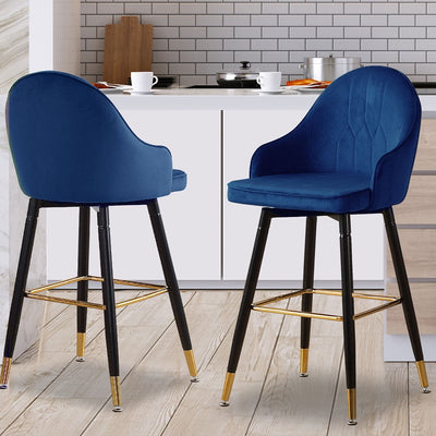 Levede 2x Bar Stools Stool Kitchen Chairs Swivel Velvet Barstools Vintage Blue - Payday Deals
