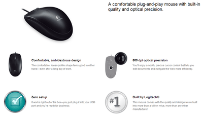 Logitech B100 Optical USB Mouse (910-001439) Payday Deals