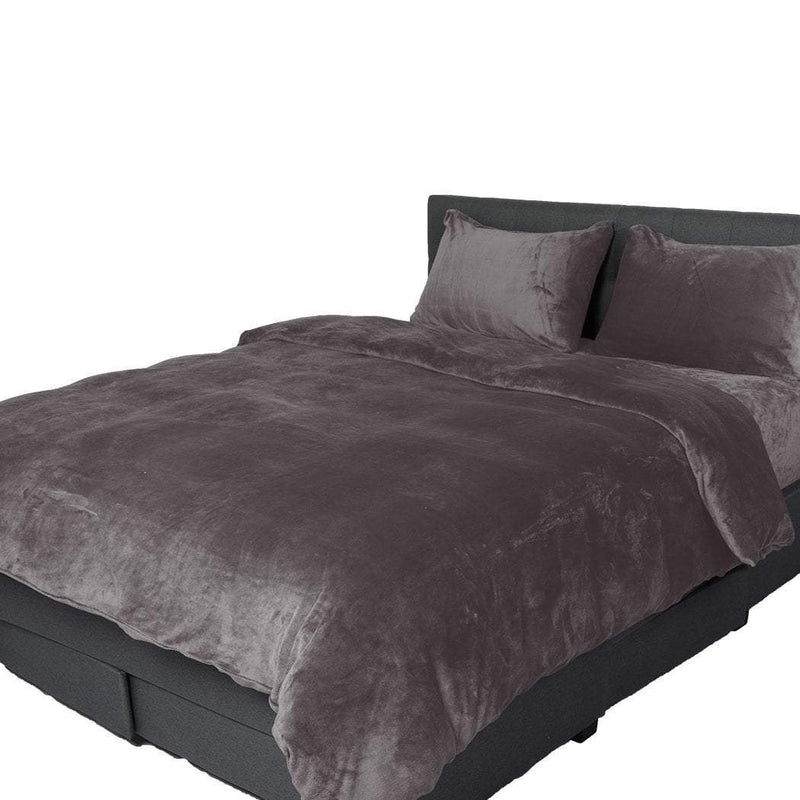 Luxury Flannel Quilt Cover with Pillowcase Silver Grey King Payday Deals