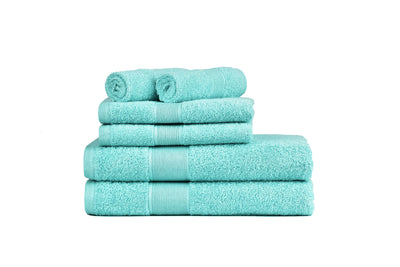 Amelia 500GSM 100% Cotton Towel Set -Single Ply carded 6 Pieces -Blue light - Payday Deals