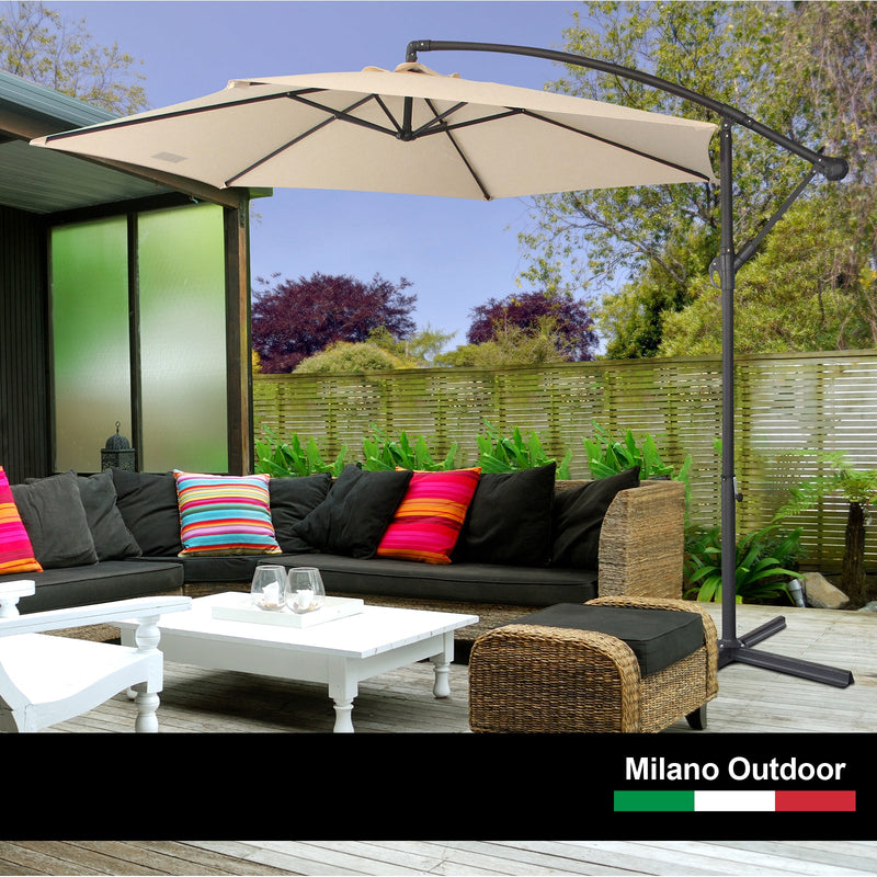 Milano 3M Outdoor Umbrella Cantilever With Protective Cover Patio Garden Shade Beige 3 x 2.5m Payday Deals