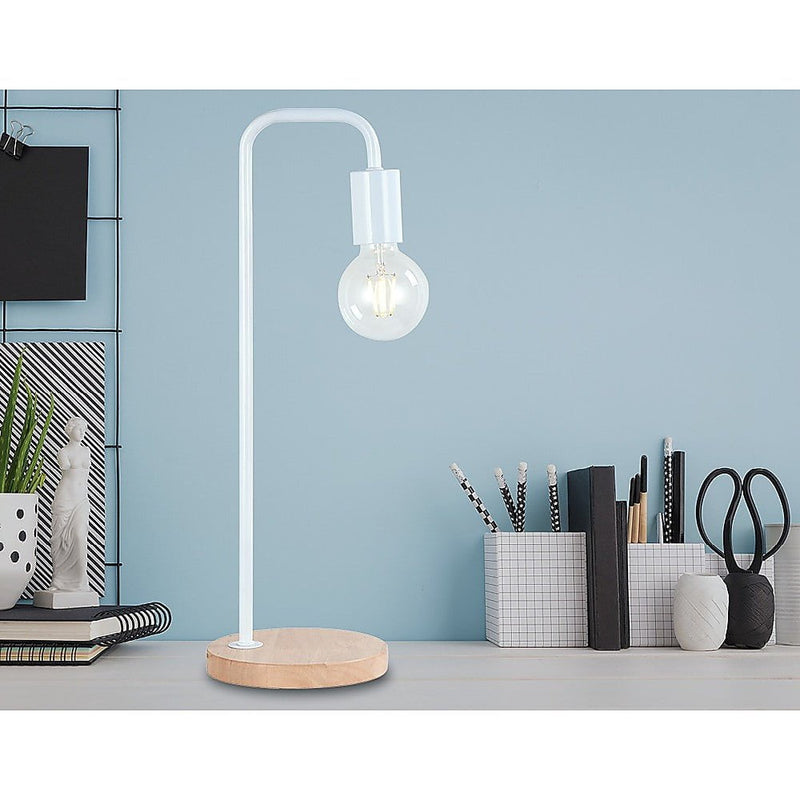 Modern Table lamp Desk Light Timber Base Bedside Bedroom White Payday Deals