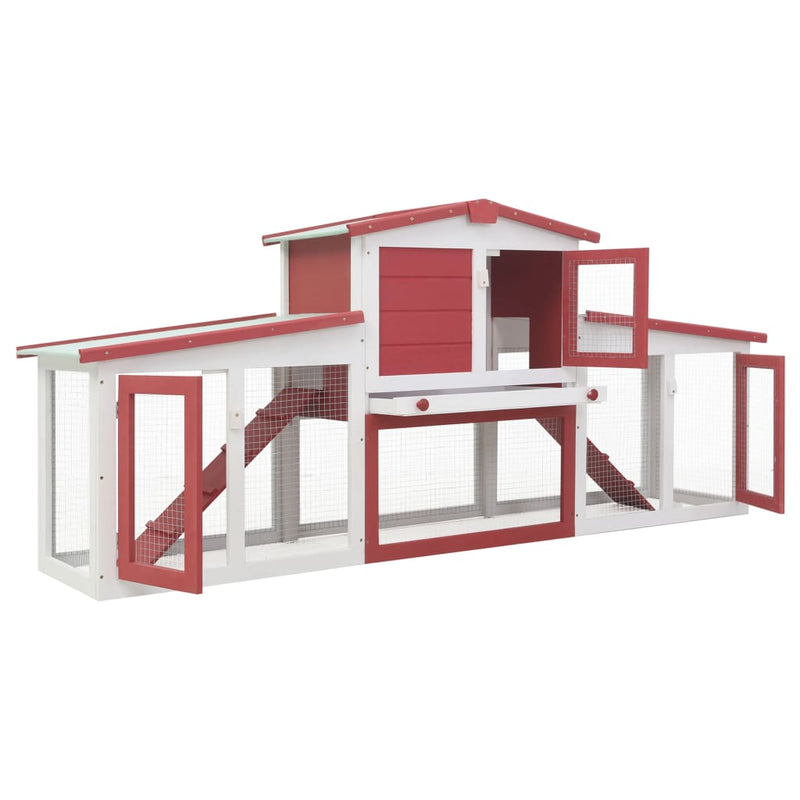 Outdoor Large Rabbit Hutch Red and White 204x45x85 cm Wood Payday Deals