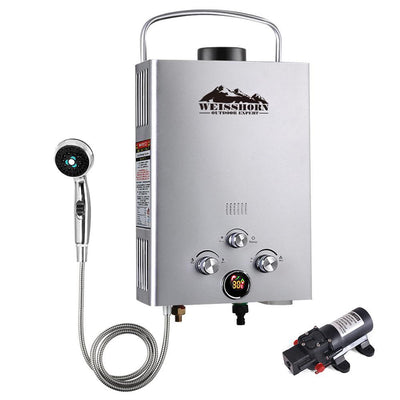 WEISSHORN Outdoor Portable Gas Hot Water Heater Shower Camping LPG Caravan Pump Silver