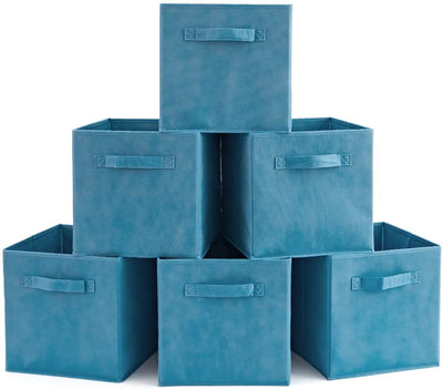 Pack of 6 Foldable Fabric Basket Bin,  Collapsible Storage Cube for Nursery, Office, Home Décor, Shelf Cabinet, Cube Organizers (Niagra Blue) Payday Deals