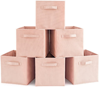 Pack of 6 Foldable Fabric Basket Bin Storage Cube for Nursery, Office and Home Décor (Pink) Payday Deals