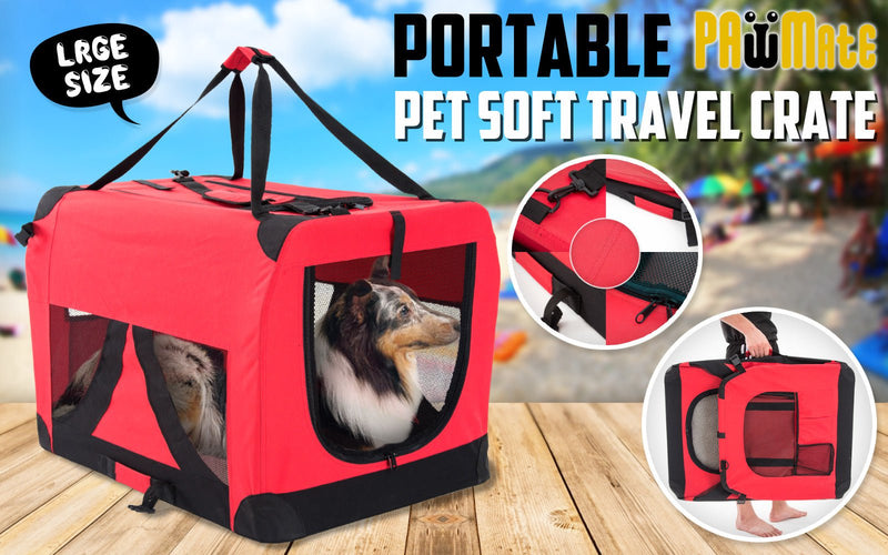 Paw Mate Red Portable Soft Dog Cage Crate Carrier L Payday Deals