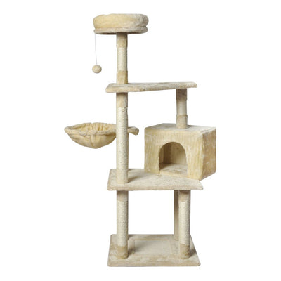 PaWz Cat Tree Toy Scratching Post Scratcher Tower Condo Wooden House Cream 130cm Payday Deals