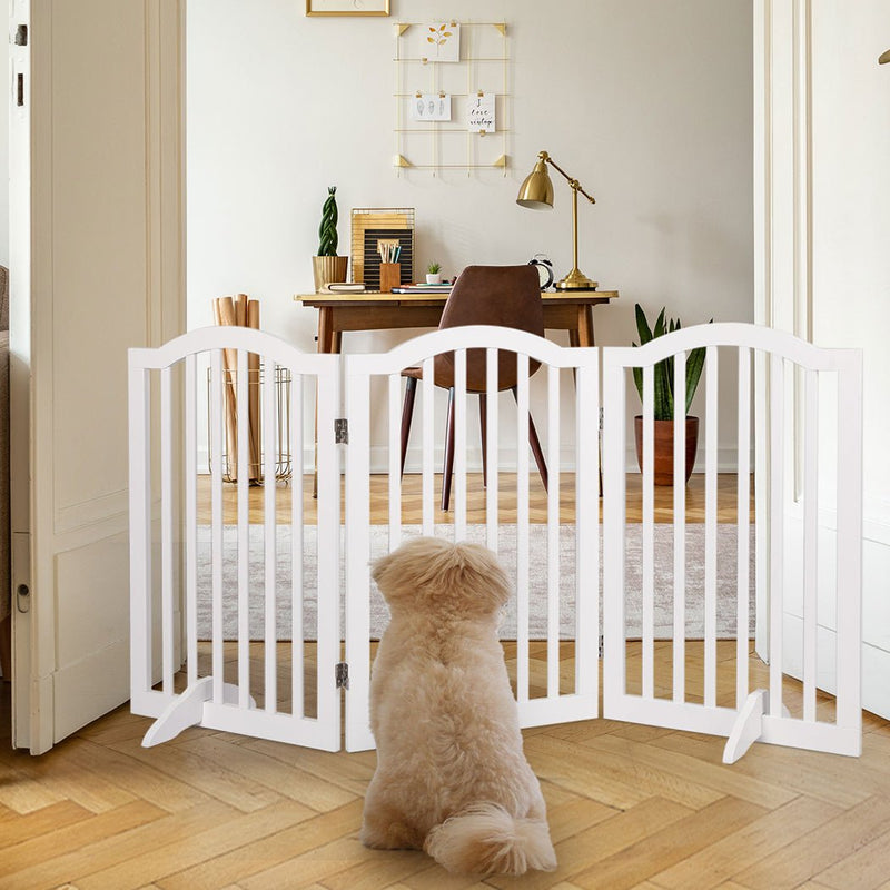PaWz Wooden Pet Gate Dog Fence Safety Stair Barrier Security Door 3 Panels White Payday Deals