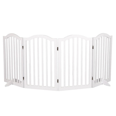 PaWz Wooden Pet Gate Dog Fence Safety Stair Barrier Security Door 4 Panels White Payday Deals