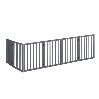 PaWz Wooden Pet Gate Dog Fence Safety Stair Barrier Security Door 6 Panels Grey Payday Deals