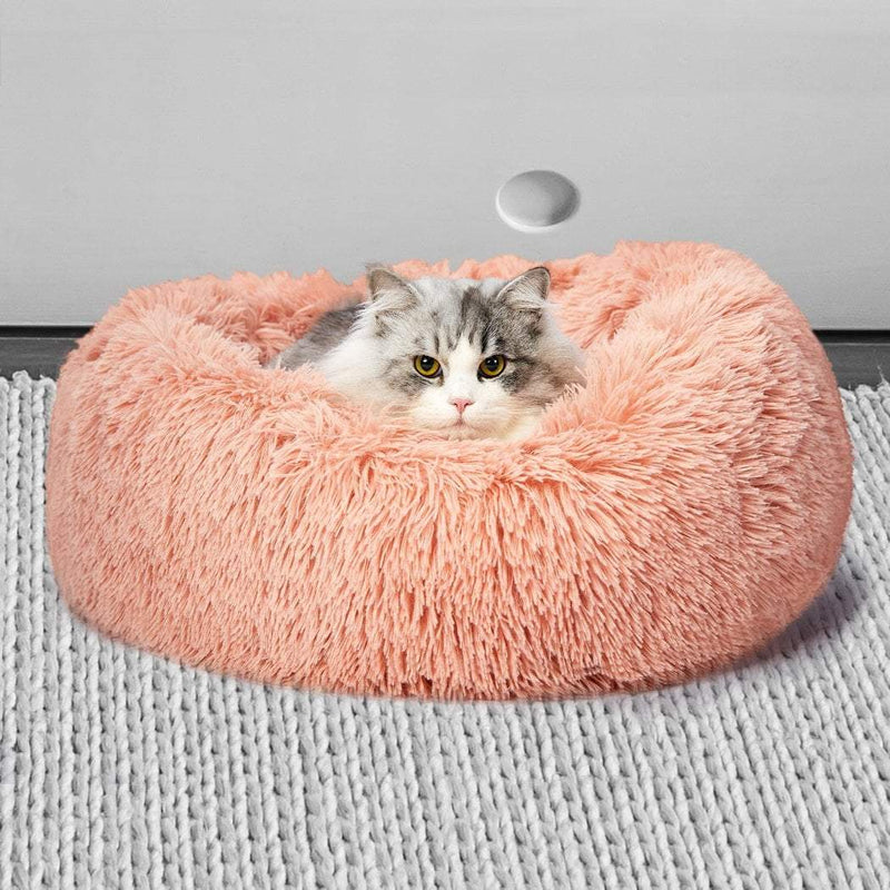 Pet Bed Cat Dog Donut Nest Calming Kennel Cave Deep Sleeping Pink XL Payday Deals