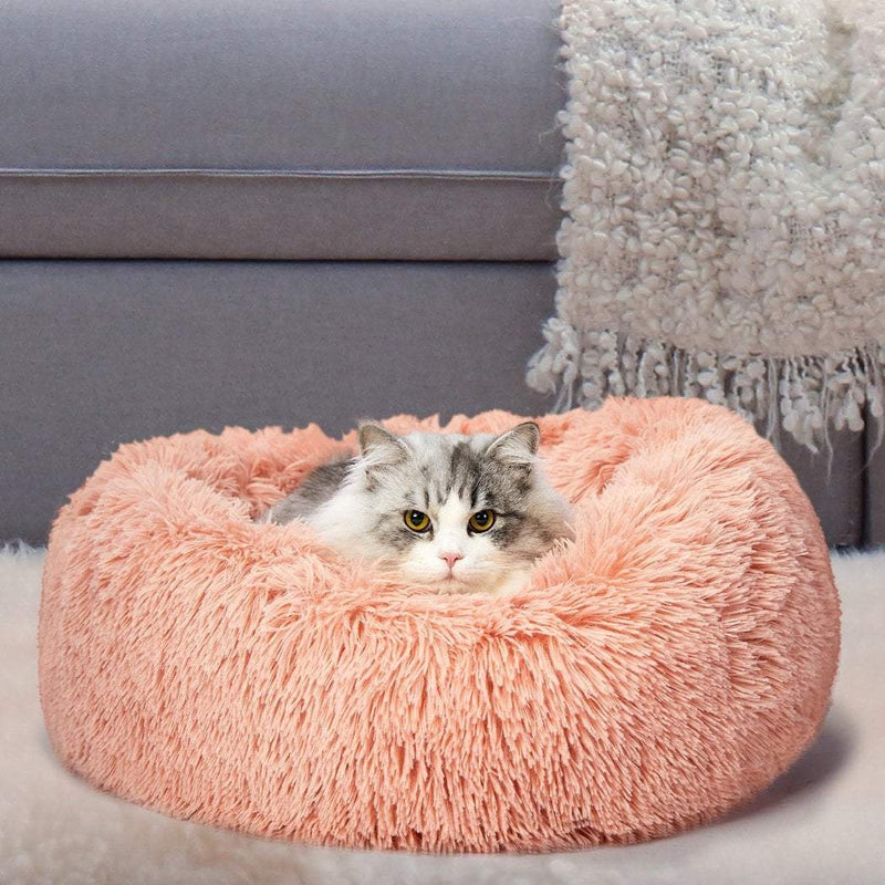 Pet Bed Cat Dog Donut Nest Calming Kennel Cave Deep Sleeping Pink XL Payday Deals
