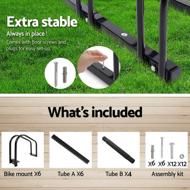 Portable Bike 6 Parking Rack Bicycle Instant Storage Stand - Black Payday Deals