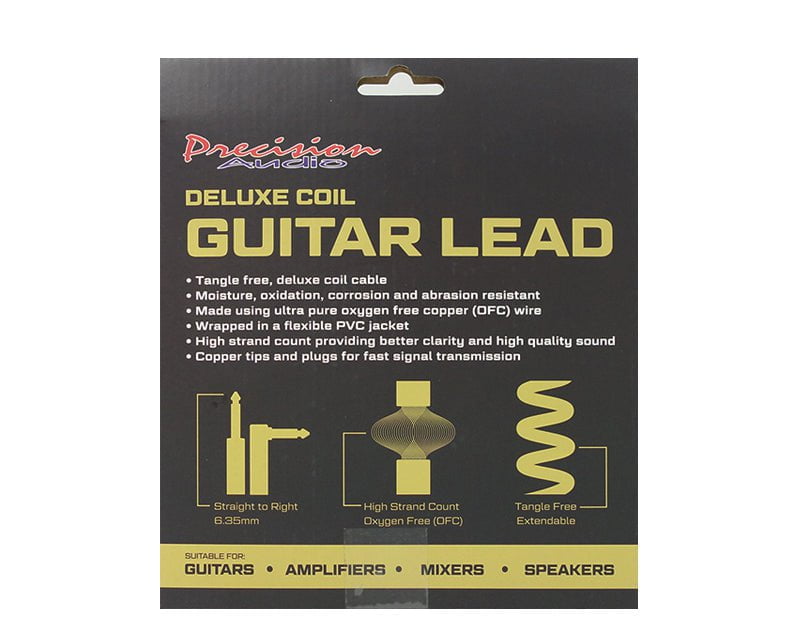 Precision Audio 5 Pack 1/4" To 1/4" 6.35mm Deluxe Coil Studio Guitar Lead Straight to Straight GLEADC10 10m Payday Deals