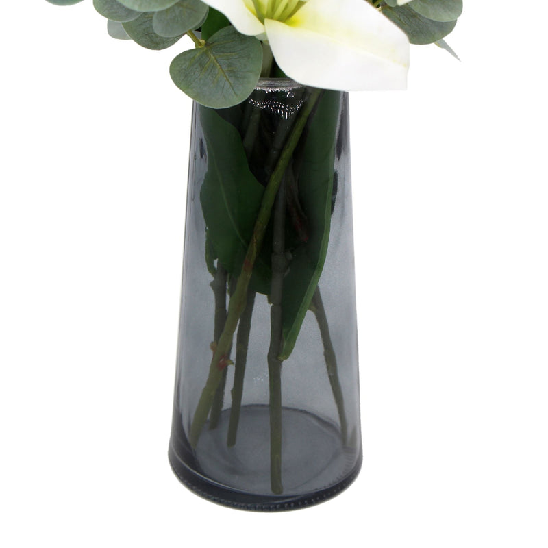 Premium Faux White Lily In Glass Vase (Tiger Lily Bouquet With Eucalyptus) Payday Deals