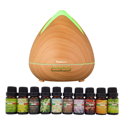 Purespa Diffuser Set With 10 Pack Diffuser Oils Humidifier Aromatherapy  Light Wood Payday Deals