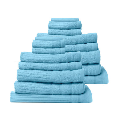 Royal Comfort 16 Piece Egyptian Cotton Eden Towel Set 600GSM Luxurious Absorbent - Aqua