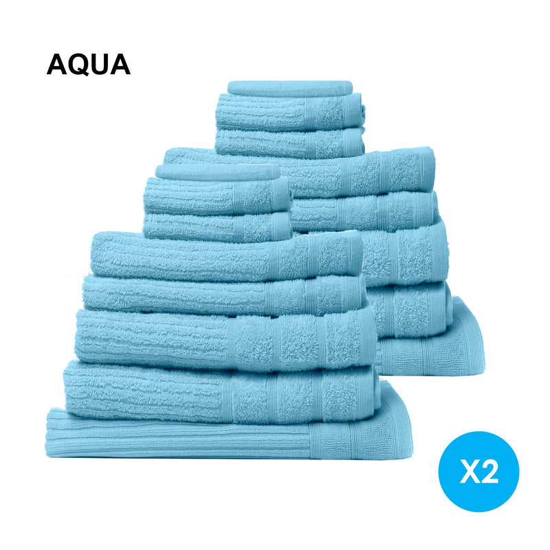 Royal Comfort 16 Piece Egyptian Cotton Eden Towel Set 600GSM Luxurious Absorbent Aqua Payday Deals