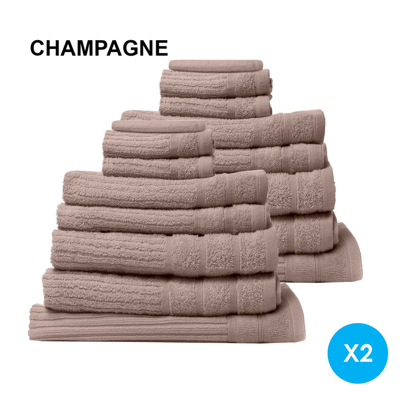 Royal Comfort 16 Piece Egyptian Cotton Eden Towel Set 600GSM Luxurious Absorbent Champagne Payday Deals