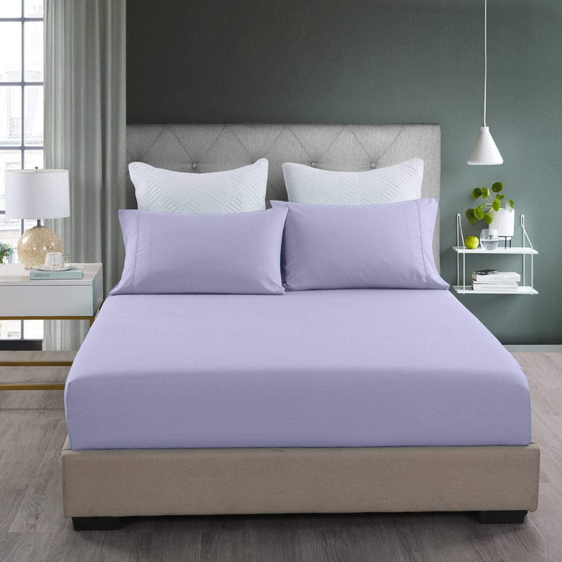 Royal Comfort 2000TC 3 Piece Fitted Sheet and Pillowcase Set Bamboo Cooling Double Lilac Grey Payday Deals