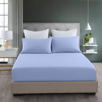 Royal Comfort 2000TC 3 Piece Fitted Sheet and Pillowcase Set Bamboo Cooling King Light Blue Payday Deals