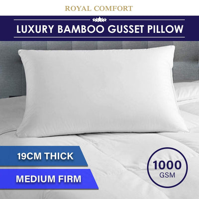 Royal Comfort Luxury Bamboo Blend Gusset Pillow Single Pack 4cm Gusset Support 50 x 75cm White Payday Deals