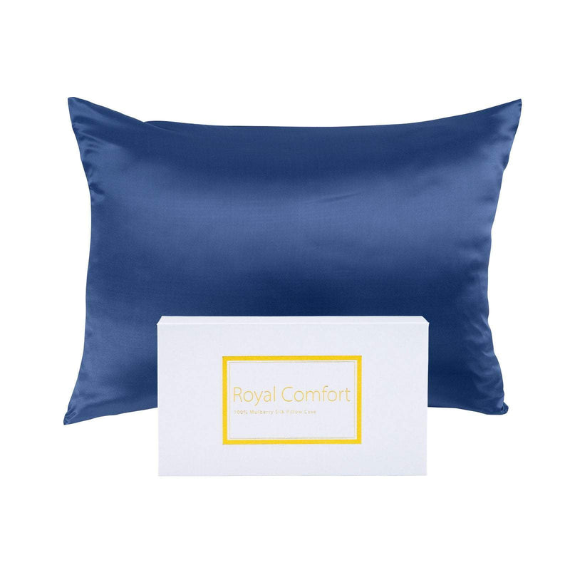 Royal Comfort Mulberry Soft Silk Hypoallergenic Pillowcase Twin Pack 51 x 76cm 51 x 76 cm Navy Payday Deals