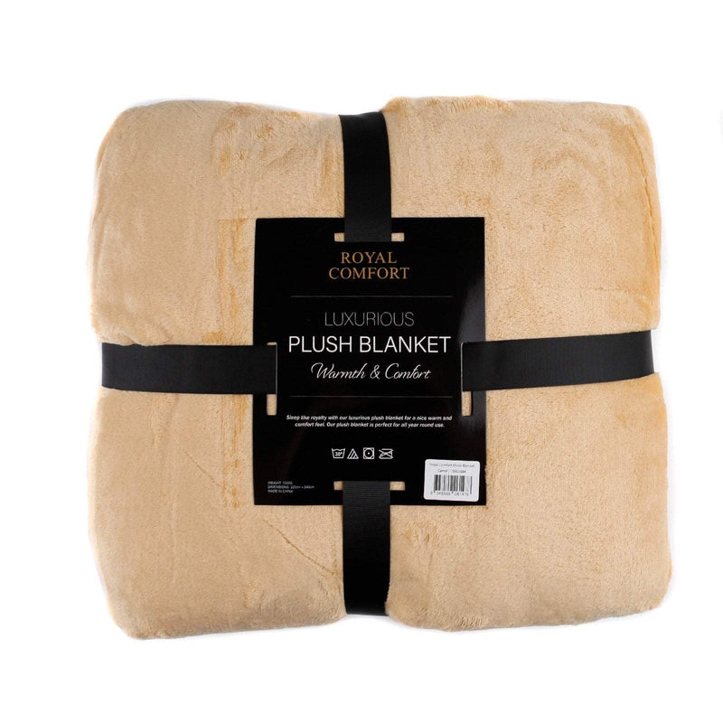 Royal Comfort Plush Blanket Throw Warm Soft Super Soft Large 220cm x 240cm  Camel Payday Deals