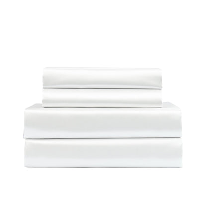 Royal Comfort Satin Sheet Set 4 Piece Fitted Flat Sheet Pillowcases  - Queen - White Payday Deals