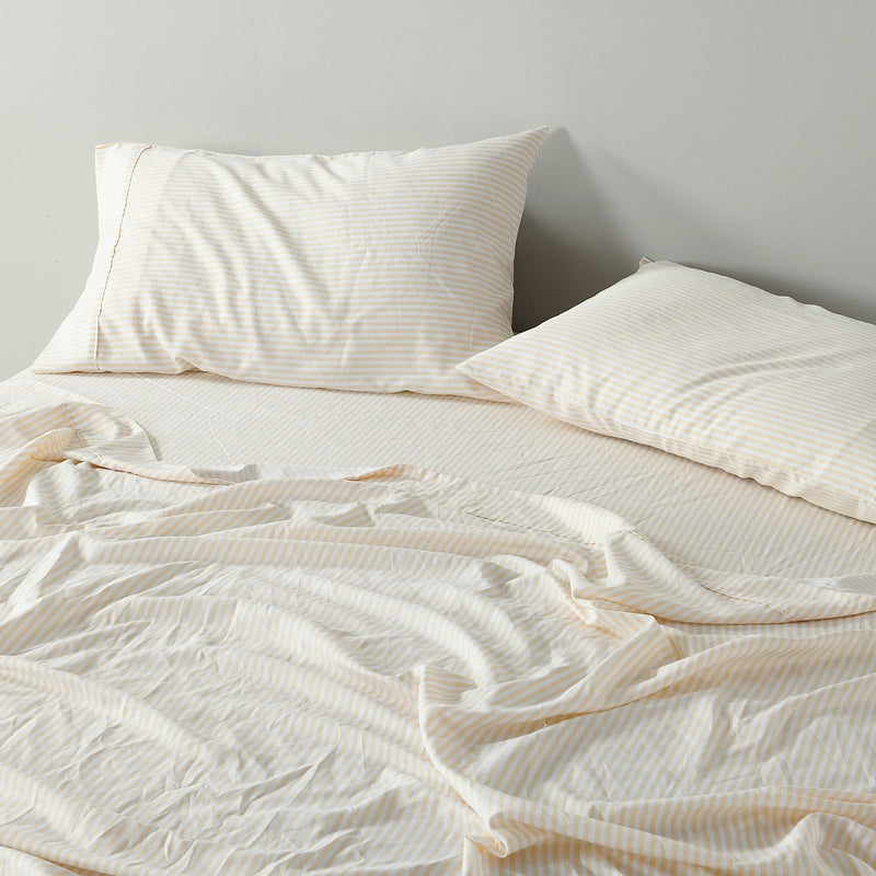Royal Comfort Stripes Linen Blend Sheet Set Bedding Luxury Breathable Ultra Soft Beige King Payday Deals